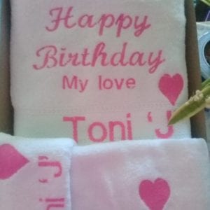 Customized White Embroidered Happy Birthday Personalized 3 Piece Towel Set
