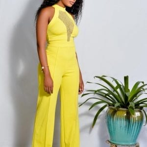 Women's  Sleeveless Pants Jumpsuit  W/ Mesh