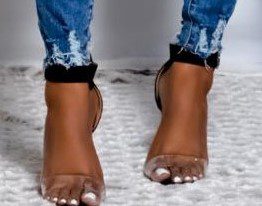 Women's Black Ankle Strap Transparent Open Toe Heels