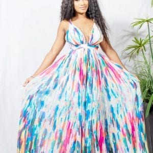 Women's Elegant Bohemian Maxi Rainbow Dress w/Spaghetti Strap