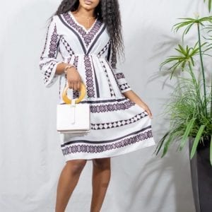Women's Modest High Waist Long Sleeve Dress