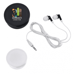 EARBUDS IN  BRANDED CASE WITH ANTIMICROBIAL ADDITIVE # 25000