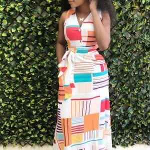 Women's Sleeveless High Waist, Colour Block Dress