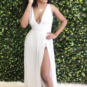 Women's Elegant  White High Split  Evening Dress