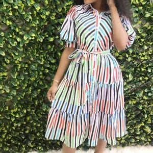 Women's  Modest Button Down Short Sleeve Dress