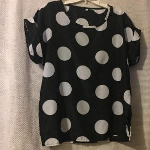 Excellent Condition -Women Black & White Polka Dot Blouse - Large 