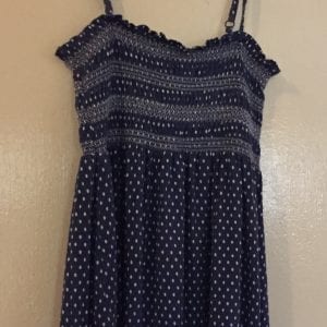 Used Suzy Shier Navy blue & white polka dot rayon/spandex adjustable straps women blouse- size S/P