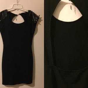 New Xtaren Black Rayon/Polyester/Spandex  Women Backless Knee Length  Dress with Studs - Size Medium