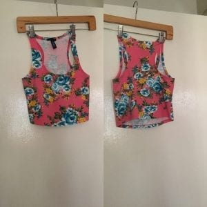Used UK 2 LA Orange  Floral Cotton/Spandex Cropped Blouse Very Good Condition - Size L/G