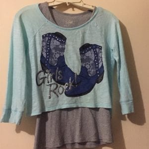 Justice Blue/ Grey Long Sleeve Cotton Blouse -Size 14