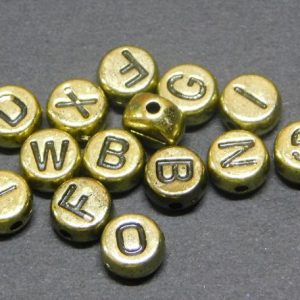 Alphabet Craft / Jewelry Beads, Gold Base, Black Letters - Round