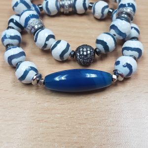 Blue & White Tibetan Beaded Bracelet Set for Women