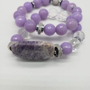 Genuine Gemstone Lavender Beaded Bracelet Set for Women