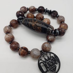 Brown & Black Women's Beaded Bracelet Set With Charm