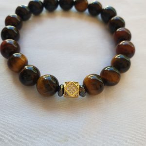 Men's Blue & Red Tiger Eye Beaded Bracelet