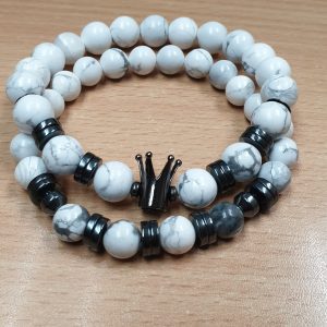 Men's Beaded Bracelet Howlite White Beads 10mm Beads