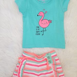 Girl Pink & Blue Stripe Shorts Set